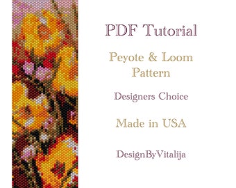 Peyote Beaded Tutorial Loom Work  Beaded Bracelet  Sunrise Yellow Flower Pattern Bracelet Pattern Cuff Pattern PDF Tutorial Digital