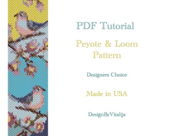 Peyote Loom Work Armband Vogel Muster Manschette Muster PDF Tutorial Digital