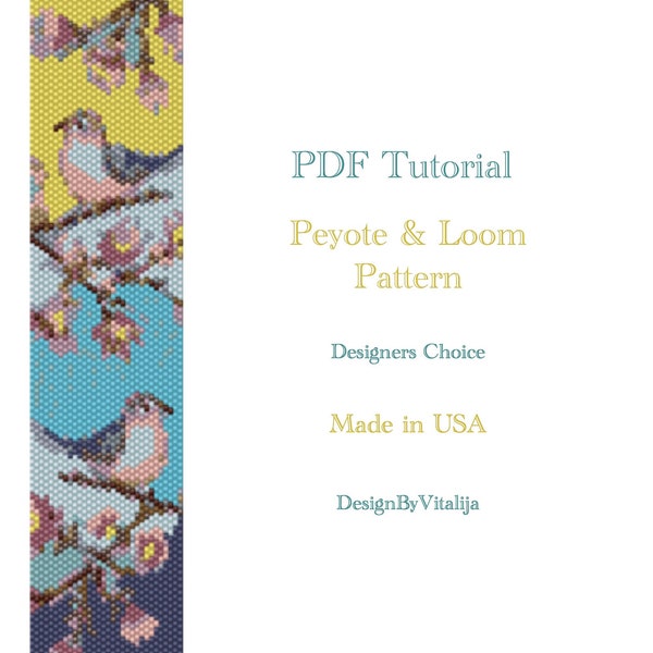 Peyote Beaded Tutorial Loom Work Beaded Bracelet Bird Pattern Bracelet Pattern Cuff Pattern PDF Tutorial Digital
