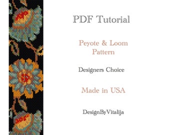 Midnight Flower Beading Pattern Peyote And Loom Bracelet Pattern PDF Tutorial Cuff Flower Bracelet