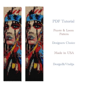 Peyote And Loom Beading Pattern Native Indian Girl Bracelet Cuff Digital Tutorial