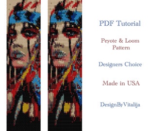 Peyote And Loom Beading Pattern Native Indian Girl Bracelet Cuff Digital Tutorial