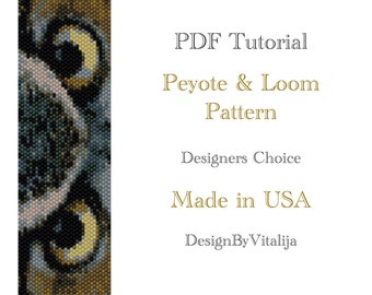 Beading Pattern  Peyote Pattern Loom Work Pattern Awl Eyes Pattern Seed Bead Cuff Instant Download PDF Tutorial