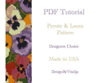 Peyote Beaded Tutorial Loom Work  Beaded Bracelet  Pansy Pattern Bracelet Pattern Cuff Pattern PDF Tutorial Digital