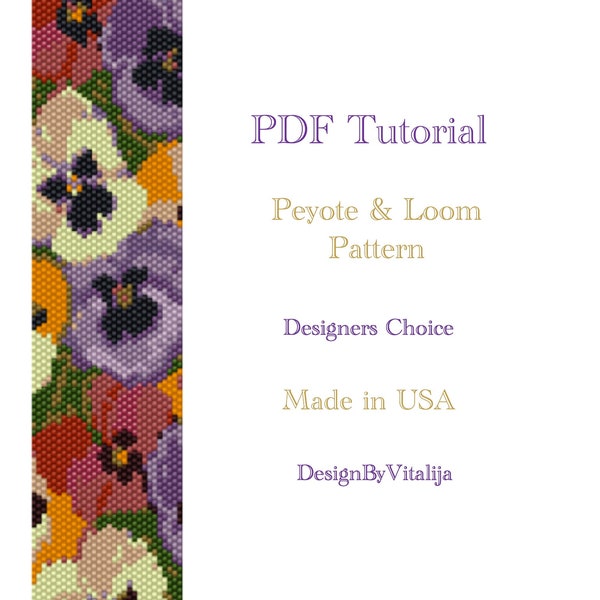 Peyote Beaded Tutorial Loom Work  Beaded Bracelet  Pansy Pattern Bracelet Pattern Cuff Pattern PDF Tutorial Digital