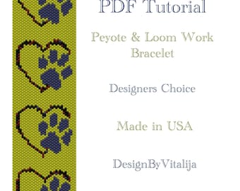 Instant Download Beading Pattern Peyote Stitch Loom Work Pattern Dog Paws Pattern Seed Bead Cuff