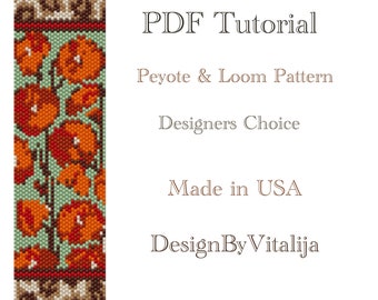 Instant Download Beading Pattern Peyote Stitch Loom Work Pattern Floral Pattern Seed Bead Cuff