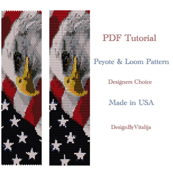 American Eagle USA Flag Peyote And Loom Pattern Bracelet