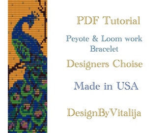 Instant Download Beading Pattern Peyote stitch Loom Work Pattern  Peacock Pattern Seed Bead Cuff