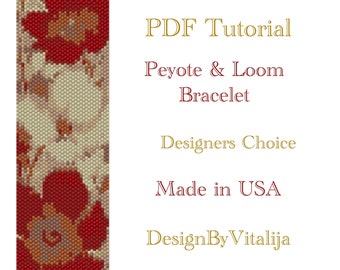 PDF Tutorial, Beaded Bracelet, Flower Pattern, Peyote pattern, Loom work pattern, Instant Download,