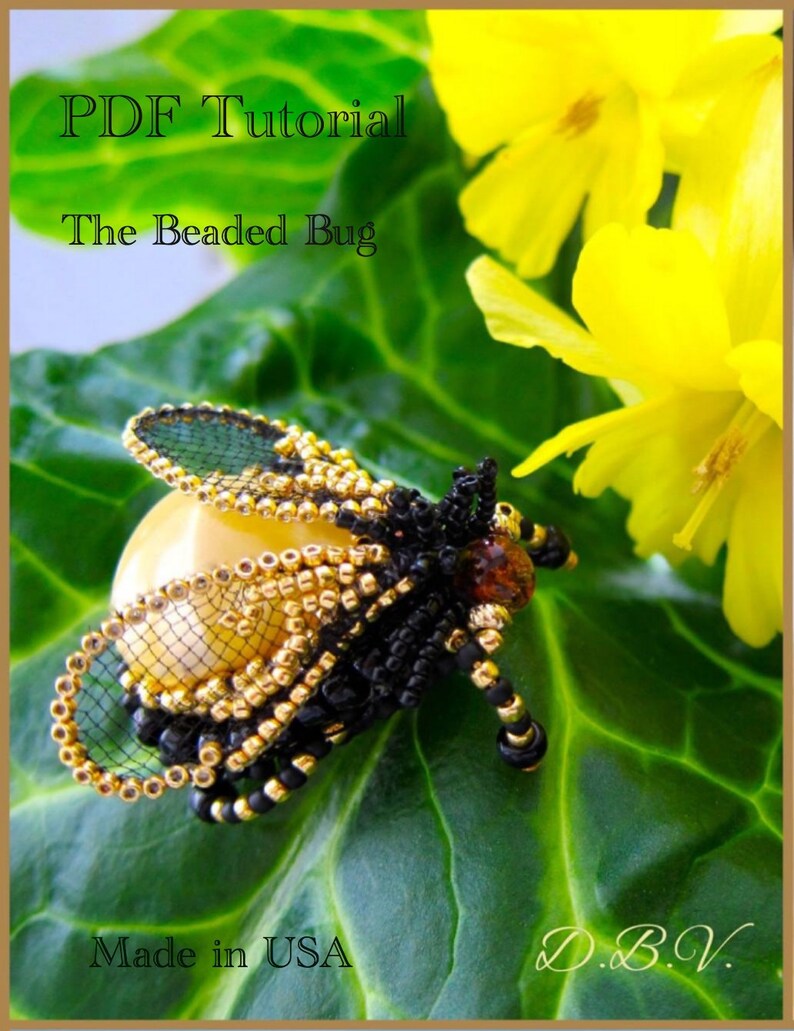Beaded Bug Tutorial Embroidered Bug PDF Bee Brooch Fly Brooch PDF Document Digital image 1