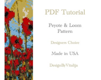 Peyote Beaded Tutorial Loom Work  Beaded Bracelet  Poppy Pattern Bracelet Pattern Cuff Pattern PDF Tutorial Digital