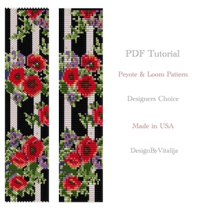 Poppy Pattern Bracelet Tutorial Peyote Pattern Loom Pattern Digital Cuff PDF Tutorial