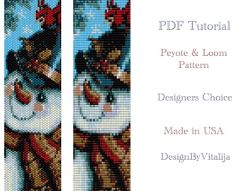 Snowman Peyote Snowman Loom Bracelet Pattern Snowman Beading Tutorial Beaded Cuff Pattern Digital PDF Tutorial