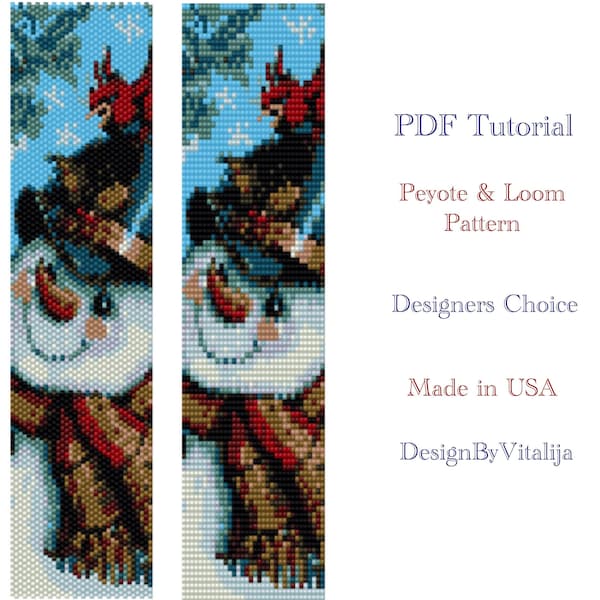 Snowman Peyote Snowman Loom Bracelet Pattern Snowman Beading Tutorial Beaded Cuff Pattern Digital PDF Tutorial