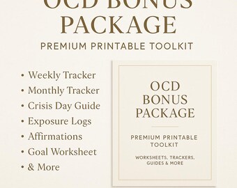 OCD Bonus Package – Premium Printable Mental Health Toolkit | Trackers, Worksheets, Crisis-Day Guide, Affirmations, Exposure Logs | Digital