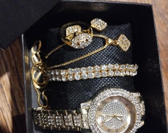 Mother’s Day Gift for Mom, Luxury Watch and Jewelry Set for Her, Elegant 5 Piece Gift Set, Bracelet Necklace Earrings Ring, Gift Ready