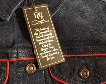DG2 by Diane Gilman Denim Jacket –with bold red piping trim – Women’s Designer Boutique Jacket – Indigo – Size S – New With Tags