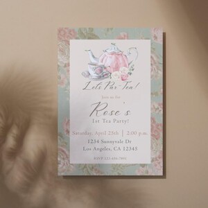 Floral Tea Party Birthday Invite EDITABLE Vintage Invitation Template