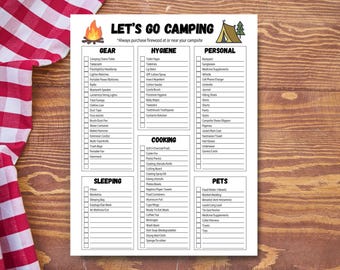 Lista di controllo per il campeggio, stampabile, lista di cose da portare in campeggio