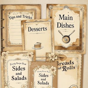 Tab Dividers for Recipe Binder - 7 Categories, Cute Dividers, Fits Standard Binder or A4, Kitchen Binder Tabs, Illustrated Recipe Divider