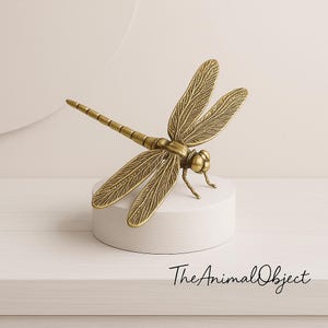 Brass Dragonfly Animal Figurine, Small Sculpture for Shelf, Desk, Garden Decor, Insect Lover Gift, Wisdom Symbol, Miniature Bug Statue