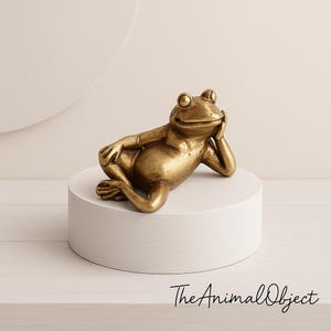 Miniature Brass Frog Figurine, Zen Animal Desk Ornament Sculpture, Whimsical Shelf Decor, Office Gift, Copper Frog