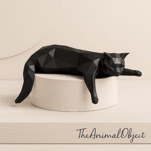 Black Geometric Cat Statue, Modern Abstract Decor, Minimalist Shelf Sitter Sculpture, Unique Cat Lover Gift, Home Office Decoration