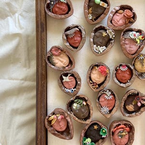 walnut shell art, goddess in a nutshell, assemblage altar art, feminine energy folk art, thinking of you gift 1