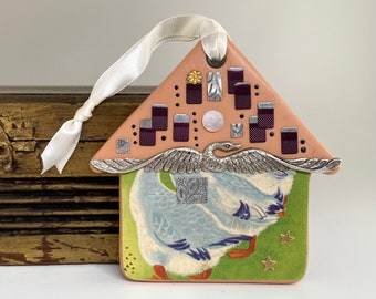 flying home. geese goose mixed media assemblage folk art. one of a kind and original. home sweet home.