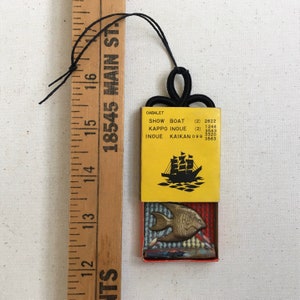 vintage matchbox ornament, fish assemblage art, one of a kind original