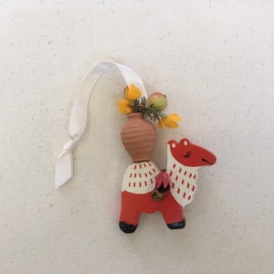 llama christmas ornament, found object assemblage art, one of a kind and original