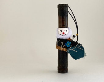 gentleman in winter mixed media ornament. assemblage sculpture folk art. lipstick tube snowman. one of a kind found object art