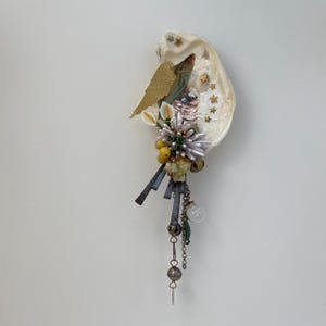 fish angel assemblage, one of a kind and original, found objects artwork, shrine altar folk art