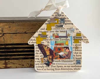 home sweet home assemblage art. mixed media folk art. the writer. one of a kind and original.