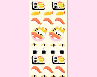 Sushi Sticker Sheet: Bento, Onigiri, Japanese Food | Sheet Kiss-Cut Matte Vinyl Sticker Sheet | 31 Stickers | 2.5 x 6”