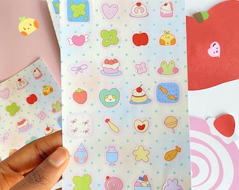 Kawaii Pastel Sticker Sheet |  Kiss-Cut Matte Vinyl Sticker Sheet | 28 Stickers | 3.7 x 7.0”