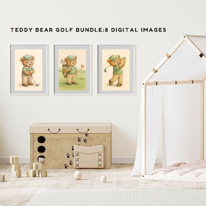 Teddy Bear Golf Nursery Wall Art-Printable Boys Nursery Decor-Golf Theme Baby Room-Digital Download-Nursery Prints