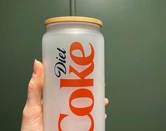 Diet Coke Frosted Glass Can – 16 oz Sublimated Tumbler with Bamboo Lid & Glass Straw