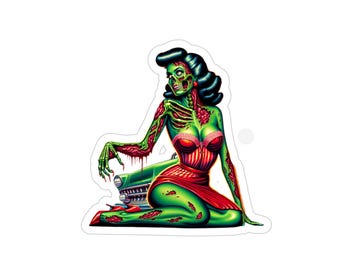 Green Pin-Up Zombie Girl Sticker, Outdoor Die-Cut Sticker