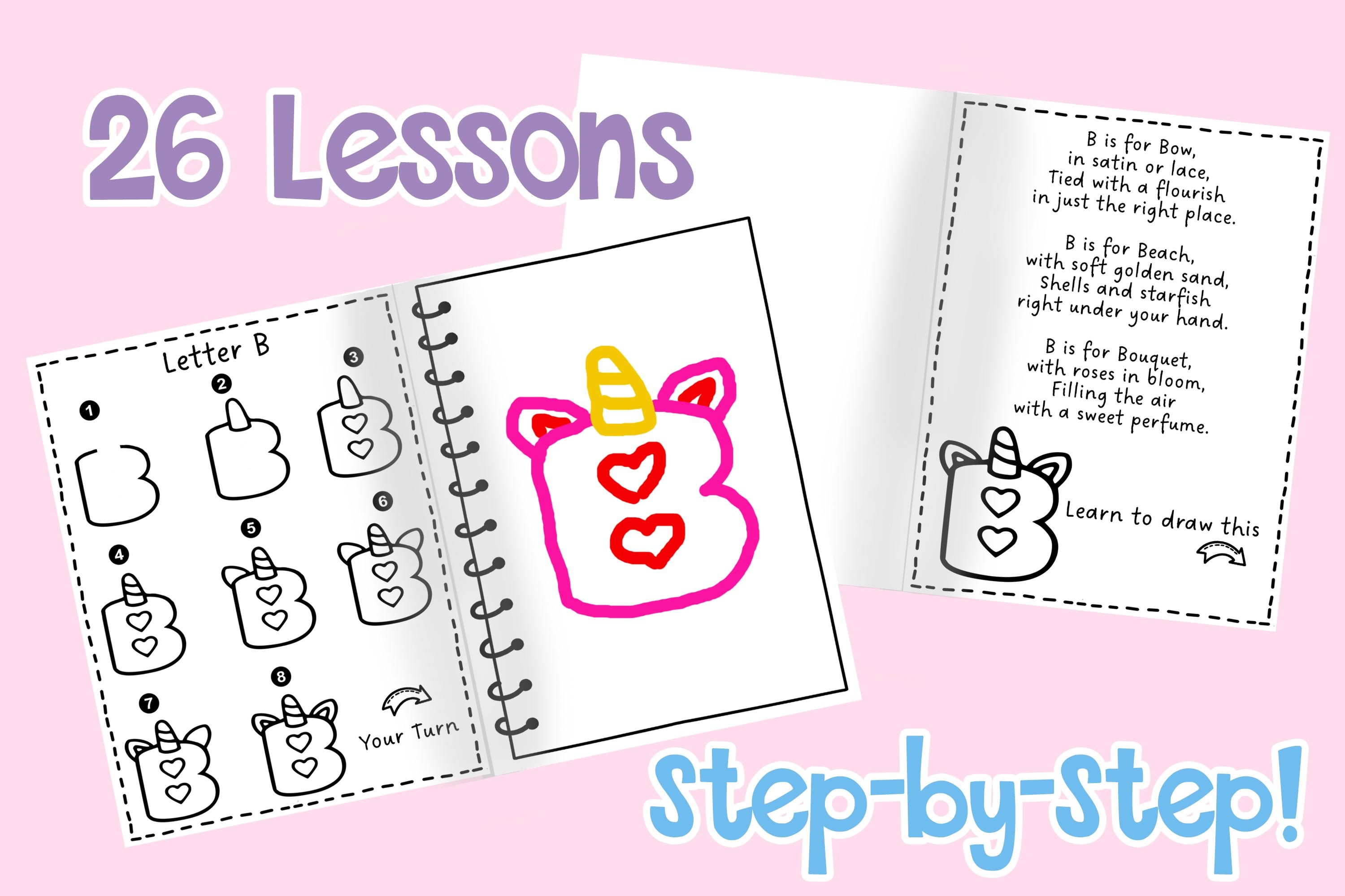 Step-by-step guide drawing alphabet letters for kids
