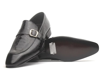 Handmade Black Leather Loafers - Men's Buckle Dress Shoes