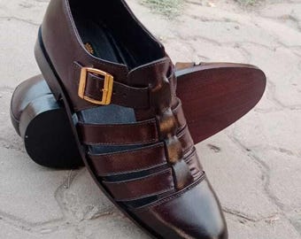Handgemaakte bruine leren gladiator sandalen voor heren – Romeinse stijl met open teen bandjes, festival-/bohoschoenen, leren zomerschoenen dames