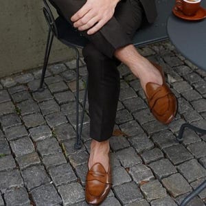 Handgjorda bruna Penny Leather Loafers för män – Klassiska slip-on finskor bild 2