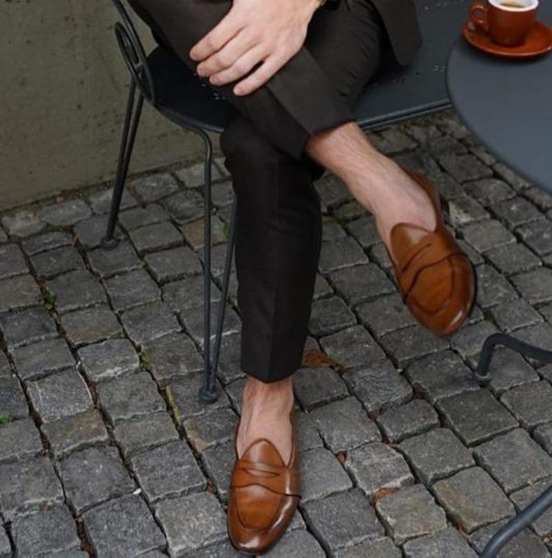 Handgjorda bruna Penny Leather Loafers för män – Klassiska slip-on finskor bild 2
