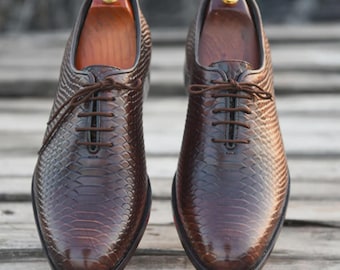 Handmade Leather Oxford Shoes: Anaconda Pattern, Luxury Formal Wear