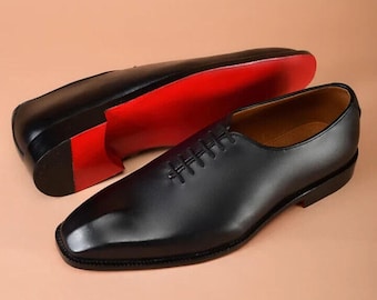Handmade Black Leather Oxford Shoes: Men's Formal Dress Shoes