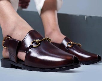 Handmade Brown Leather Peshawari Sandals | Traditional Mens Chappal
