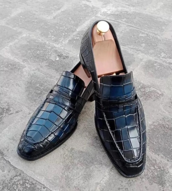 luxury men dress shoes Genuine Leather Lace Up Black Shoes Gentleman Oxford Shoes with Thick Soles for Shoes Mens Casual Shoes(Black,6.5) these derby dress shoes are the perfect choice Handmade Blue Crocodile-embossed Leather Shoes