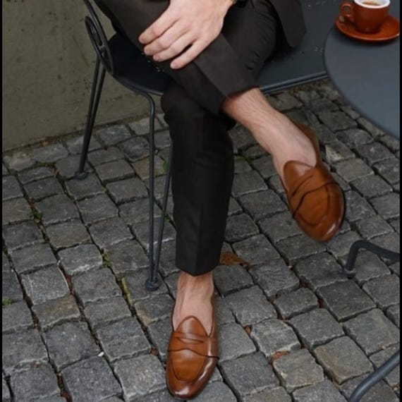 Handmade Brown Penny Leather Loafers for Men – Classic Slip-On Dress Shoes